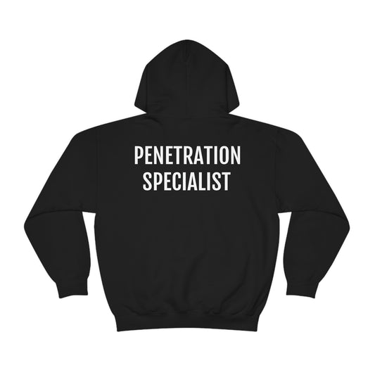 "Penetration Specialist" Unisex Hooded Sweatshirt Back Print